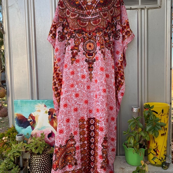 Vintage Dresses & Skirts - Vintage Red and Pink Maxi Dress